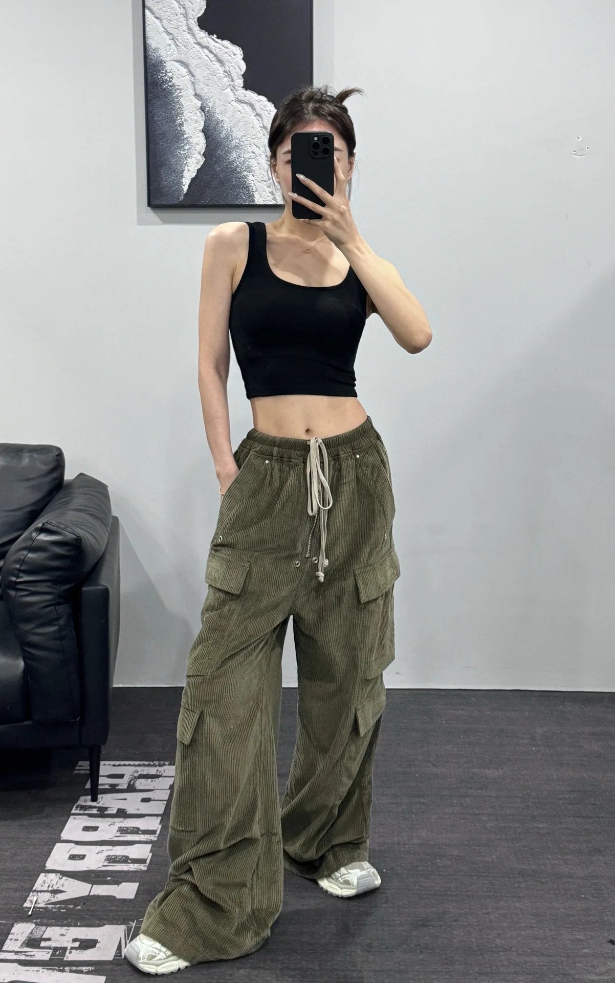 Owen Seak Men Cargo Pants Casual Loose Gothic Men's Sweatpants Autumn Solid Black Long Pants Size XL