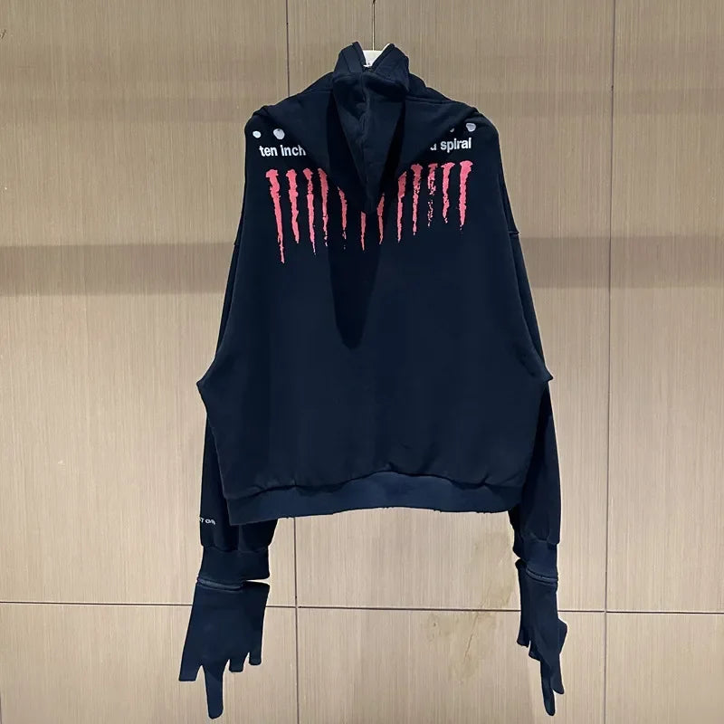 Black Project G/R Long Sleeve Zipper Loose Hoodie Men Women High Quality Band Winter Perform Glove Design Sweatshirts Pullovers