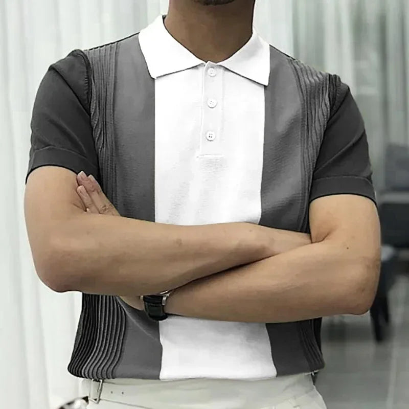 2024 Summer Contrast Color Knitted Polo Shirts Men Green Stripe Turn-down Collar Tops for Men Slim Fit Casual Business Polos