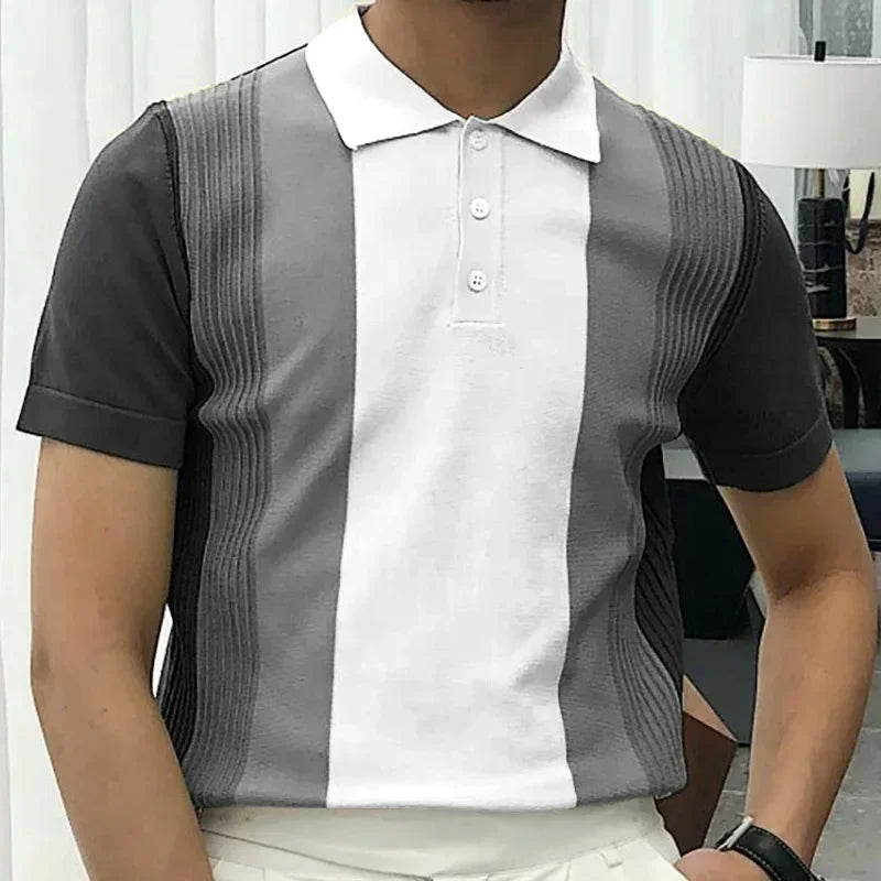 2024 Summer Contrast Color Knitted Polo Shirts Men Green Stripe Turn-down Collar Tops for Men Slim Fit Casual Business Polos