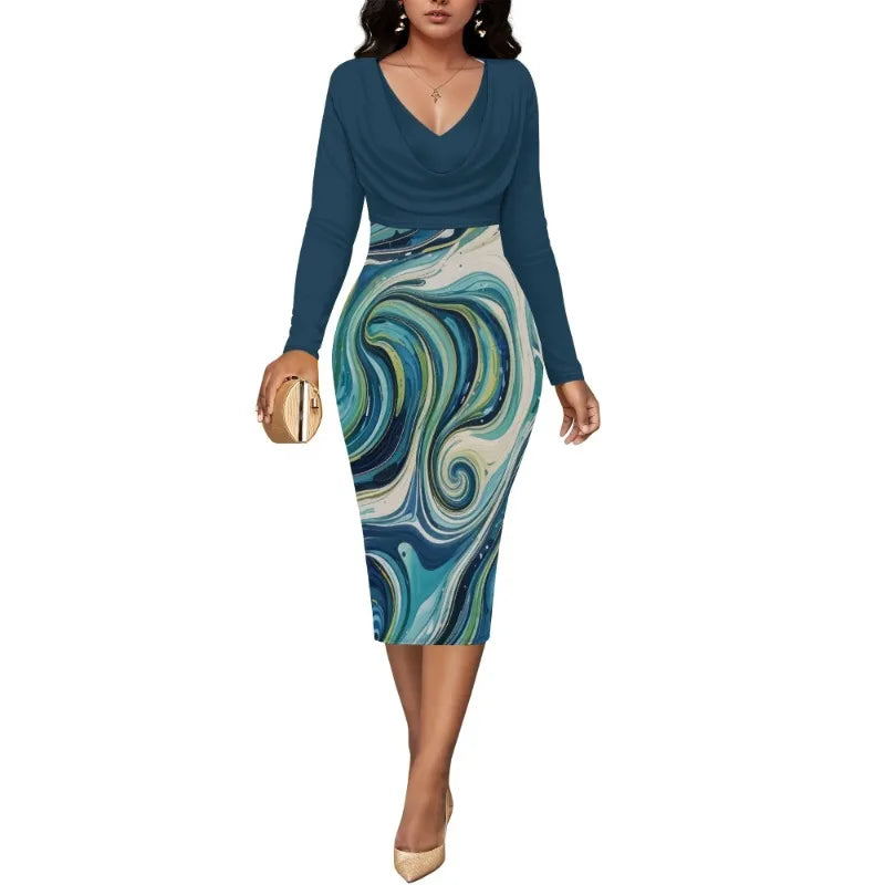 Womens Midi Dresses Church Dresses Long Sleeve