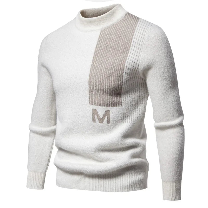 The New Men's Pure Color Round Collar M Letters Long Sleeve Sweater Fashion Comfortable Jumper