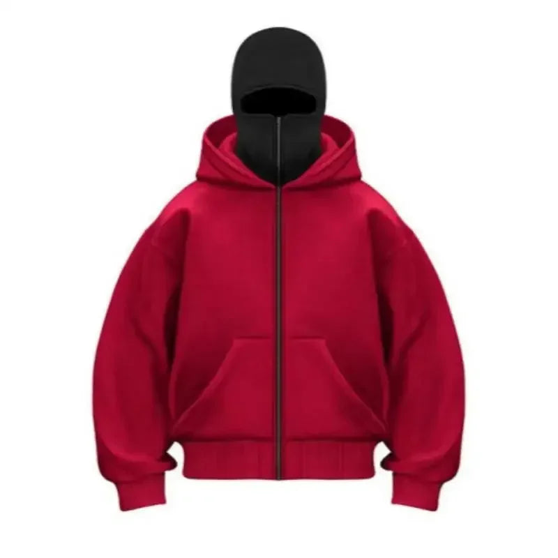 2024 Autumn/Winter New Men Casual Sports Double Hat Face Mask Design Fashionable Loose Outdoor Cycling Windproof Warm Hoodie