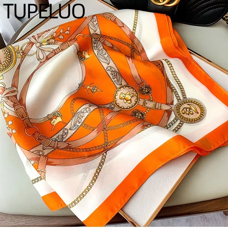 1pcs 70cm Roman Chain Silk Scarf for Women Simulated Silk Geometric Round Fashion Versatile Headwear Clothing Square Scarf
