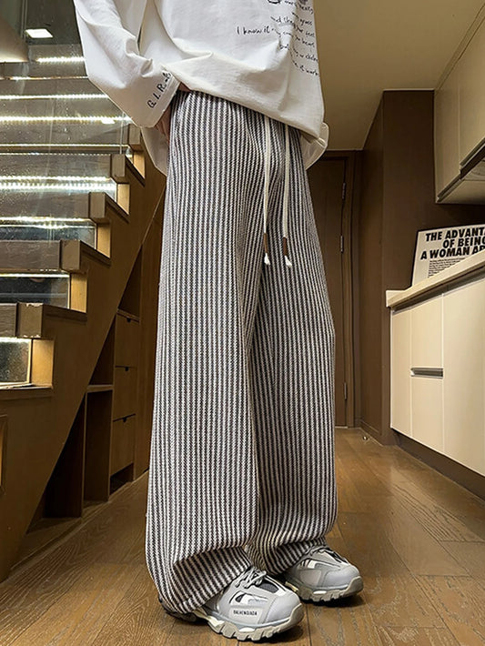 Men's autumn casual striped pants, woven pants, with drawstring elastic waistband, suitable for outdoor daily use