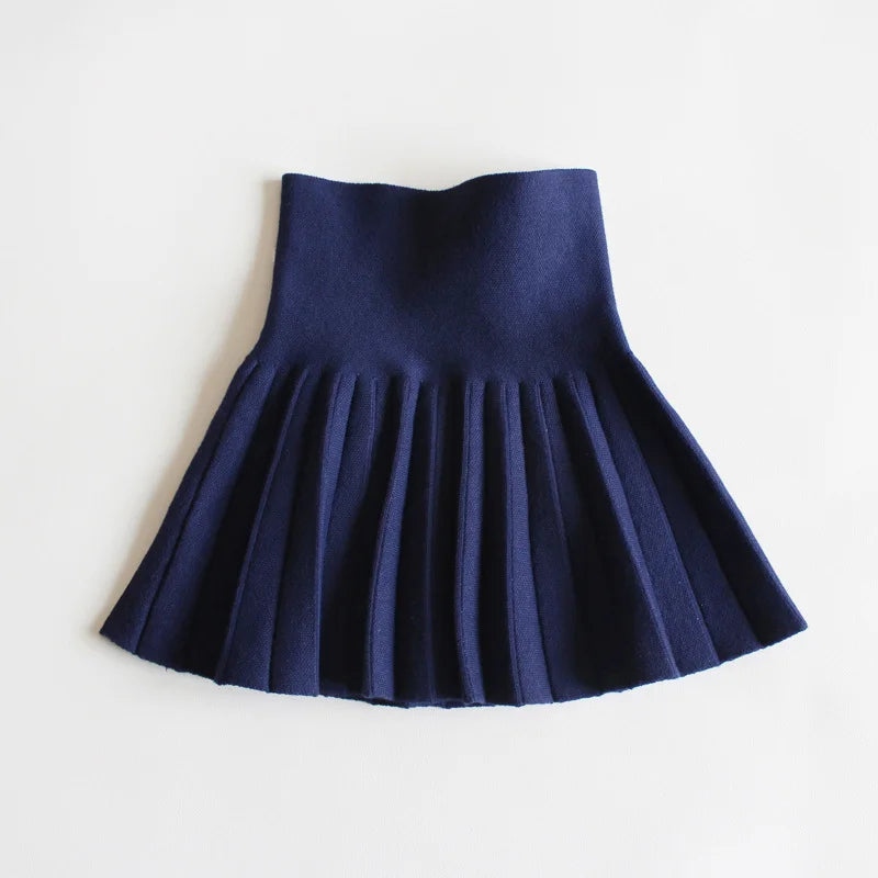 Baby Girls Knit Skirt Autumn Winter Princess Pleated Children School High Waist Mini Tutu Skirts Kids Clothing