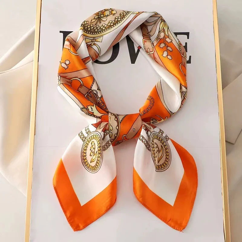 1pcs 70cm Roman Chain Silk Scarf for Women Simulated Silk Geometric Round Fashion Versatile Headwear Clothing Square Scarf