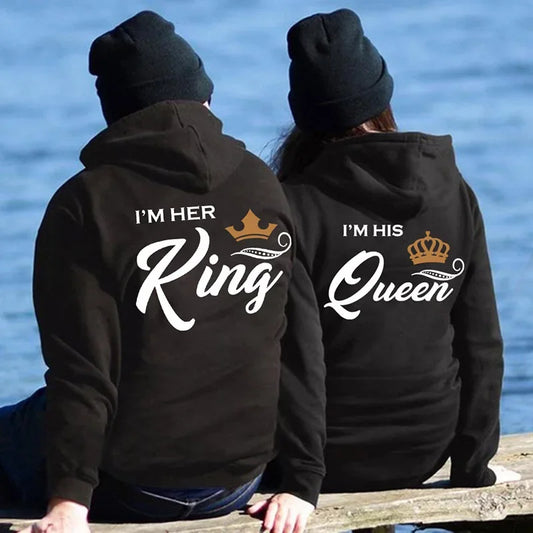 Printing Her King or His Queen Lover Hoodies