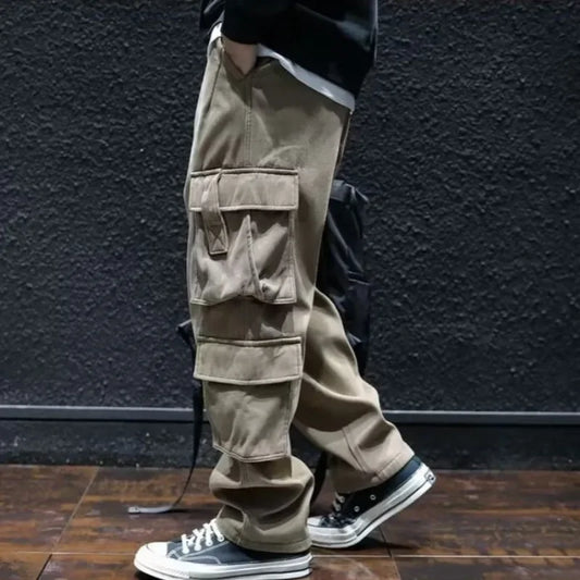 Wide Multi Pocket Trousers Man Big Size Straight Cargo Pants For Men Multipockets Long Baggy Street Luxury Y2k Vintage Cotton