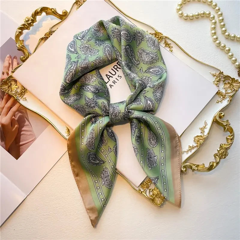 1pcs 70cm Roman Chain Silk Scarf for Women Simulated Silk Geometric Round Fashion Versatile Headwear Clothing Square Scarf