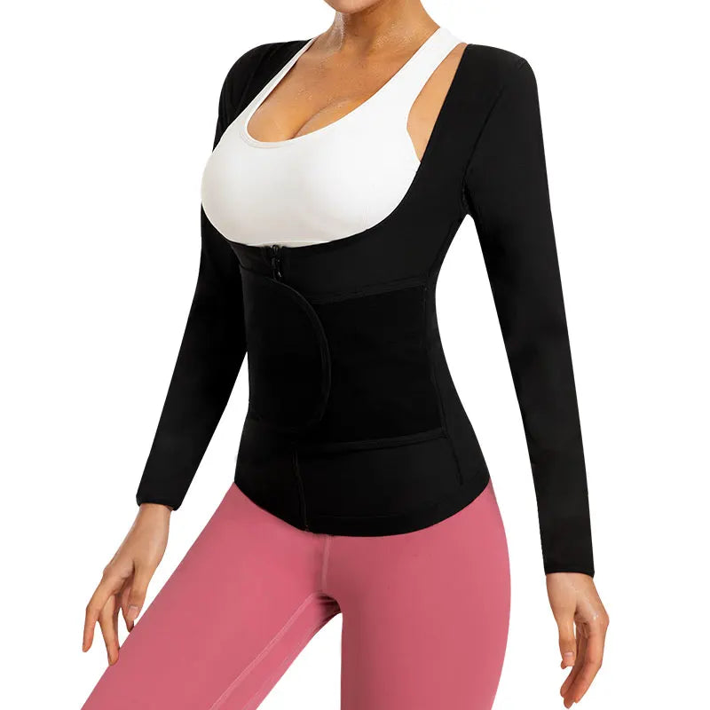 Yoga Sauna Shirt for Women Long Sleeve Top Sauna Waist Trainer for Women Weight Loss Sauna Suit Workout Sauna Vest Zipper Body Shaper