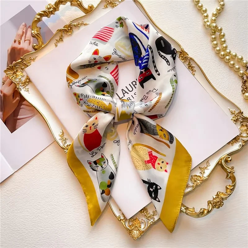 1pcs 70cm Roman Chain Silk Scarf for Women Simulated Silk Geometric Round Fashion Versatile Headwear Clothing Square Scarf