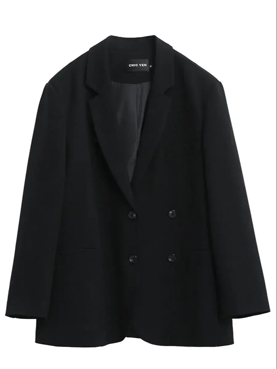 CHIC VEN Women's Blazer Korean Casual Solid Long Sleeve Coats All-match Office Lady Elegant Fashion Clothing Spring Autumn 2023