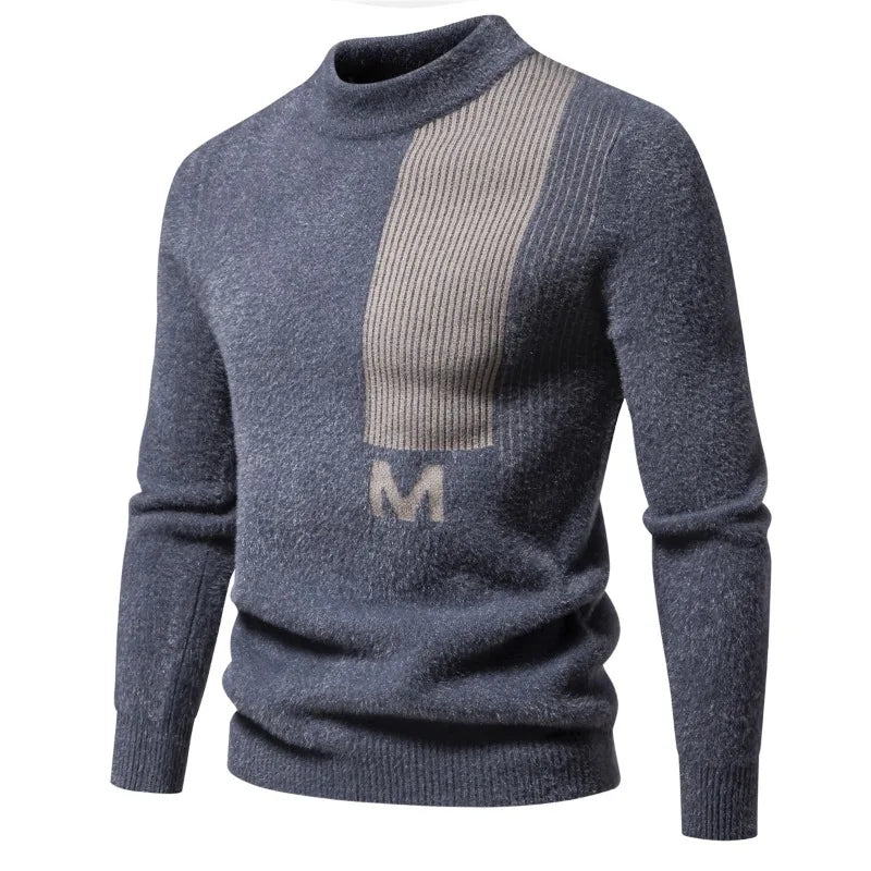 The New Men's Pure Color Round Collar M Letters Long Sleeve Sweater Fashion Comfortable Jumper