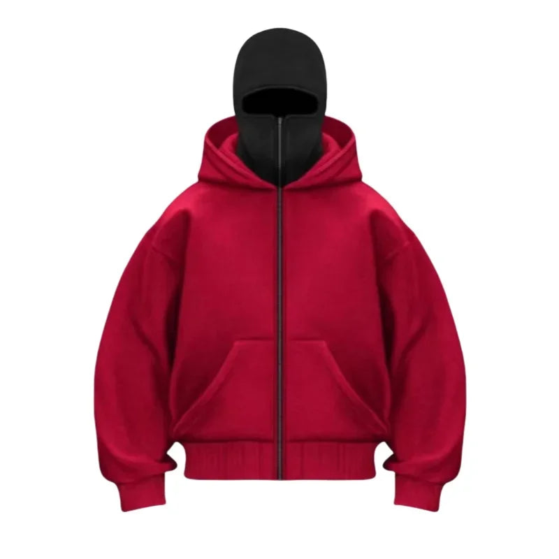 2024 Autumn/Winter New Men Casual Sports Double Hat Face Mask Design Fashionable Loose Outdoor Cycling Windproof Warm Hoodie