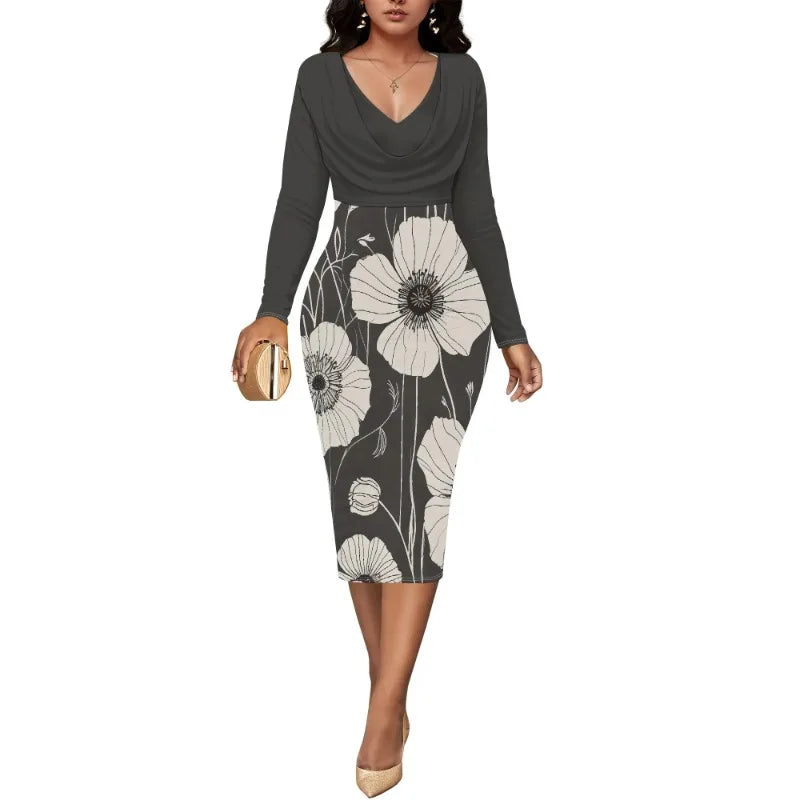 Womens Midi Dresses Church Dresses Long Sleeve
