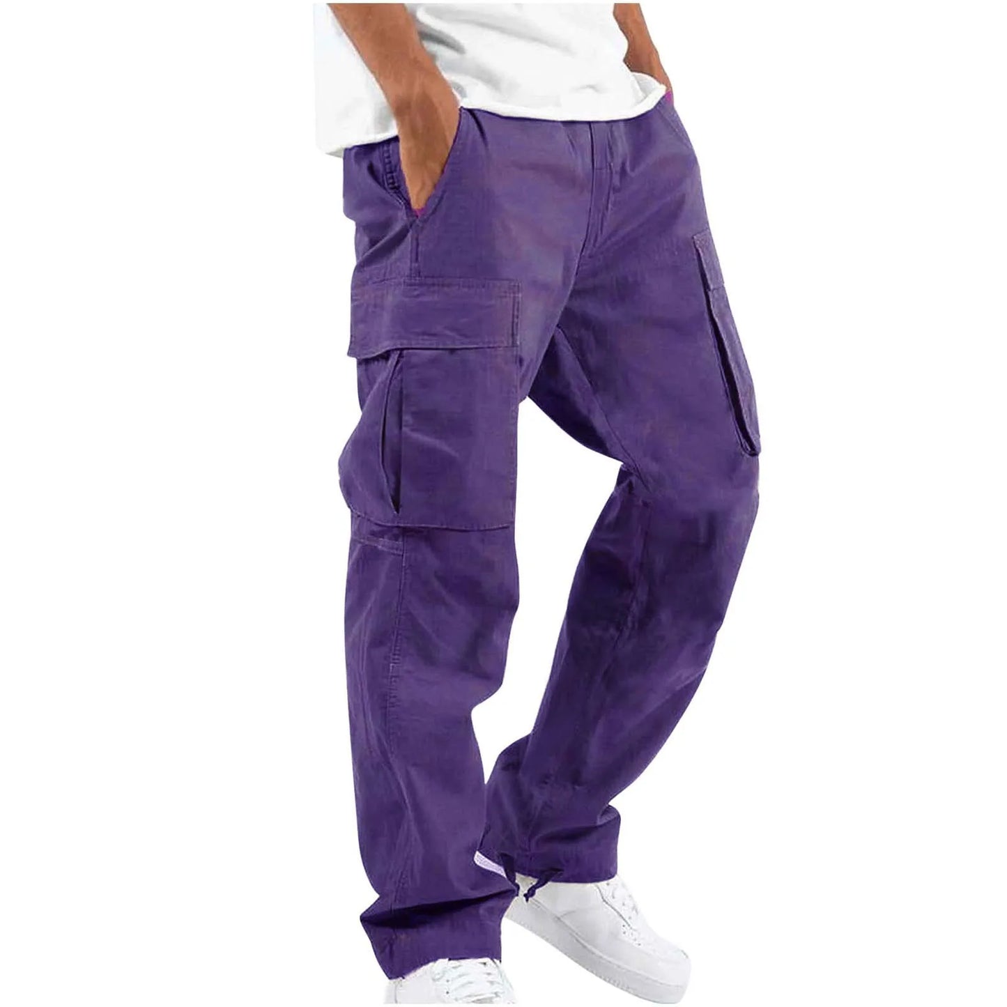 eep blue workwear pants with classic multi pocket design, featuring large capacity three-dimensional pockets on both thighs pair