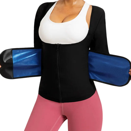 Yoga Sauna Shirt for Women Long Sleeve Top Sauna Waist Trainer for Women Weight Loss Sauna Suit Workout Sauna Vest Zipper Body Shaper