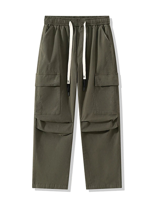 Men's Baggy Cargo Pants with 6 Pockets 100% Cotton Drawstring Elastic Waist Wide Leg Workwear Casual Pants Plus Size 8XL