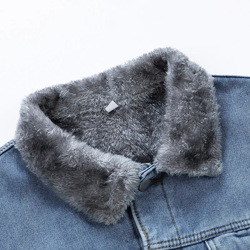 2025 New Fleece-Lined Denim Jacket Men's Loose Fit Warm Work Clothes Trendy Korean Style Casual Thickened Jacket