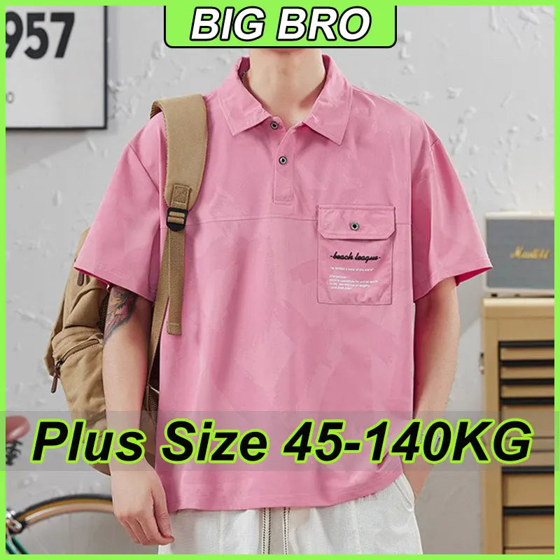 Plus Size Men's Polo Shirts Japan Style Streetwear Short Sleeves T-Shirts Fashion Tees M-8XL Ice Silk Tops Summer Male Clothing