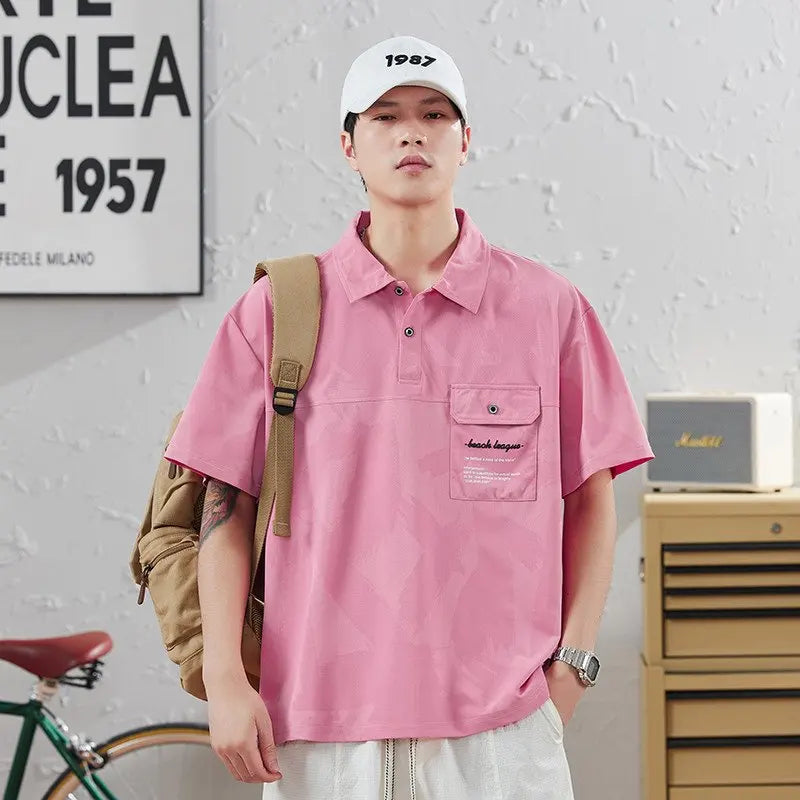 Plus Size Men's Polo Shirts Japan Style Streetwear Short Sleeves T-Shirts Fashion Tees M-8XL Ice Silk Tops Summer Male Clothing