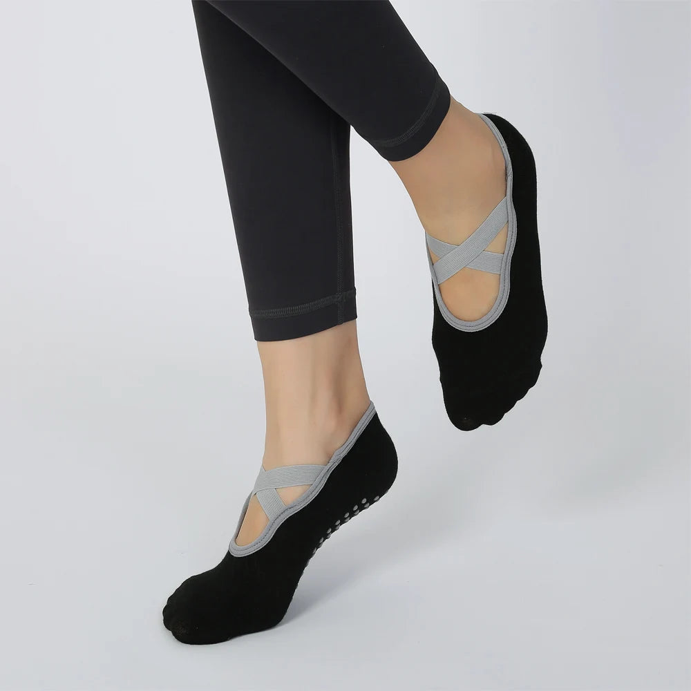 3 Pairs Non-Slip Pilates Socks Bandage Cotton Backless Yoga Socks for Women