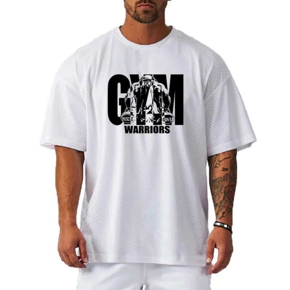 New fashionable men's casual sports T-shirt gym fitness short sleeved shirt summer quick drying breathable T-shirt