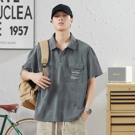 Plus Size Men's Polo Shirts Japan Style Streetwear Short Sleeves T-Shirts Fashion Tees M-8XL Ice Silk Tops Summer Male Clothing