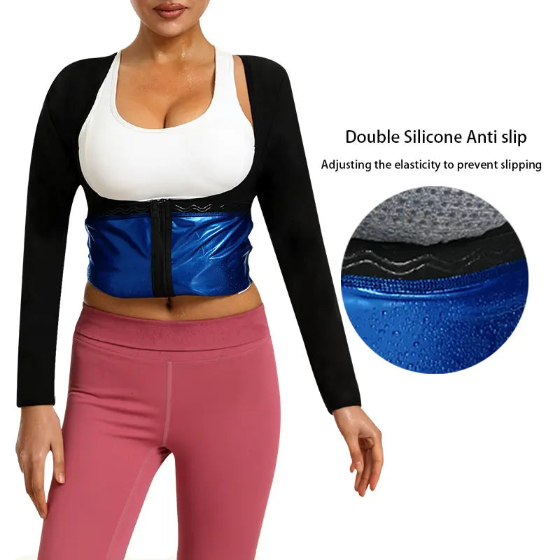 Yoga Sauna Shirt for Women Long Sleeve Top Sauna Waist Trainer for Women Weight Loss Sauna Suit Workout Sauna Vest Zipper Body Shaper