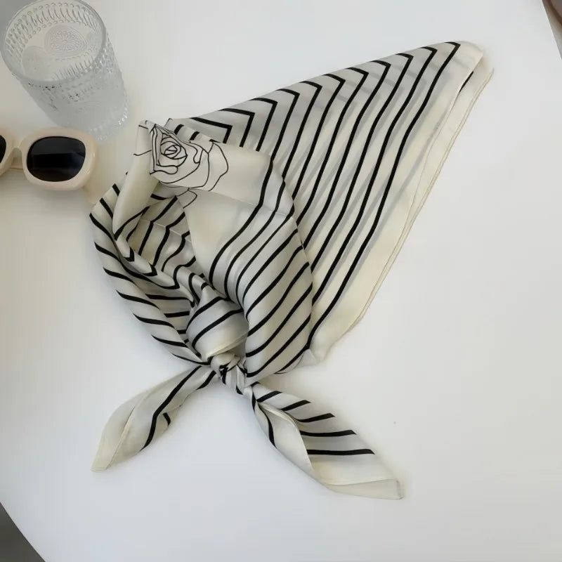 1pcs 710cm Line Rose Printed Silk Scarf for Women