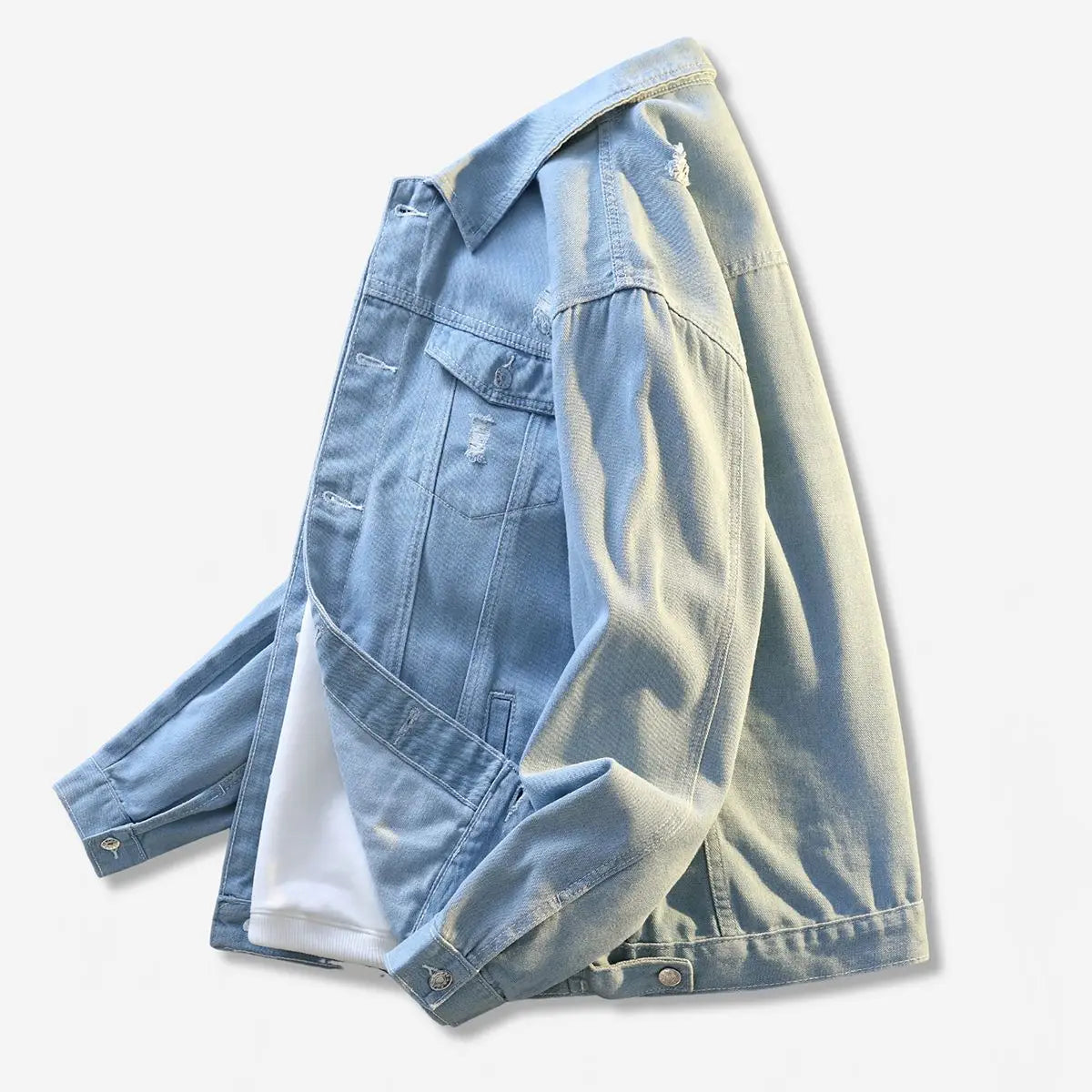 2025 Autumn Ripped Hole Vintage Men's Denim Jackets Washed Distressed Y2K Fashion Light Blue Black Turn-down Collar Jean Clothes