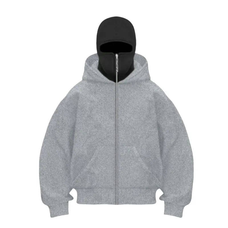 2024 Autumn/Winter New Men Casual Sports Double Hat Face Mask Design Fashionable Loose Outdoor Cycling Windproof Warm Hoodie