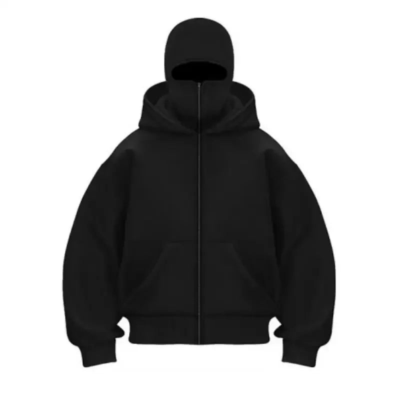 2024 Autumn/Winter New Men Casual Sports Double Hat Face Mask Design Fashionable Loose Outdoor Cycling Windproof Warm Hoodie