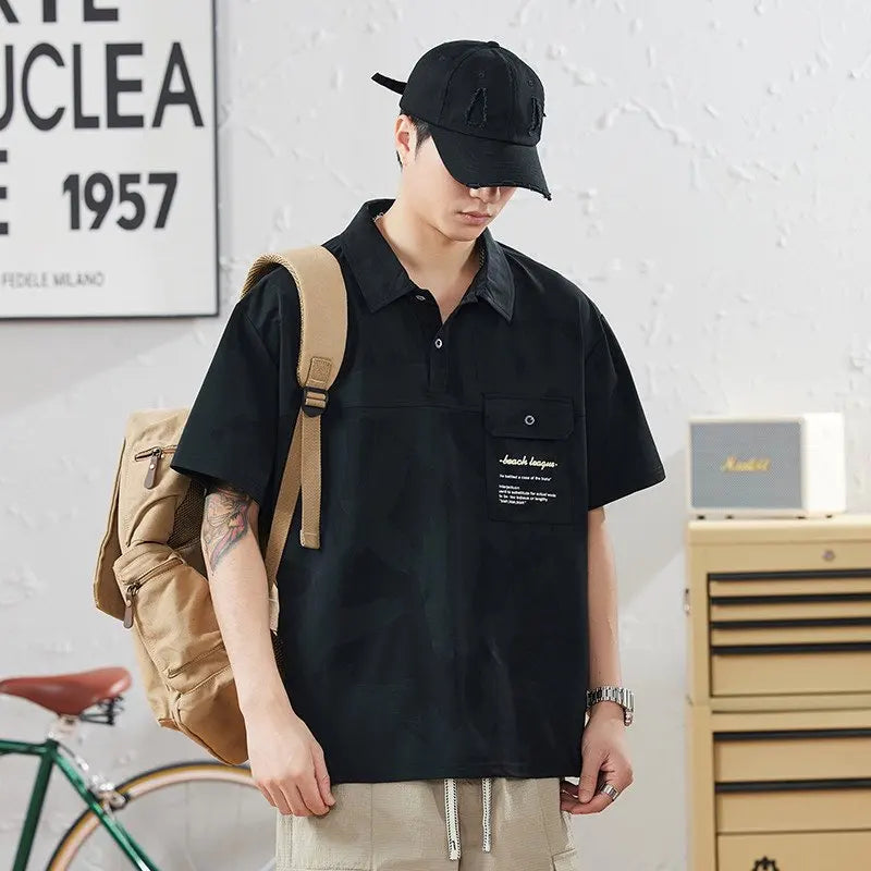 Plus Size Men's Polo Shirts Japan Style Streetwear Short Sleeves T-Shirts Fashion Tees M-8XL Ice Silk Tops Summer Male Clothing