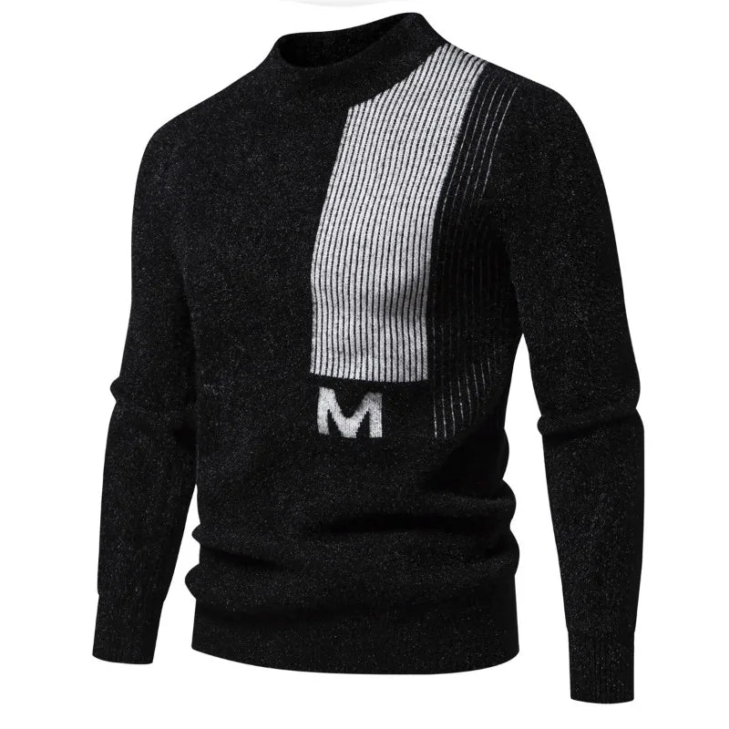 The New Men's Pure Color Round Collar M Letters Long Sleeve Sweater Fashion Comfortable Jumper