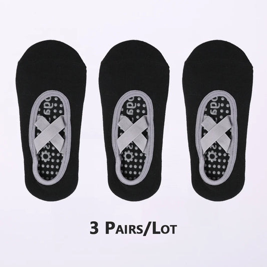 3 Pairs Non-Slip Pilates Socks Bandage Cotton Backless Yoga Socks for Women