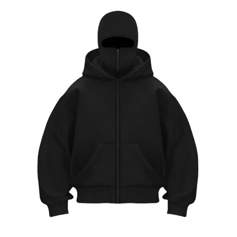 2024 Autumn/Winter New Men Casual Sports Double Hat Face Mask Design Fashionable Loose Outdoor Cycling Windproof Warm Hoodie