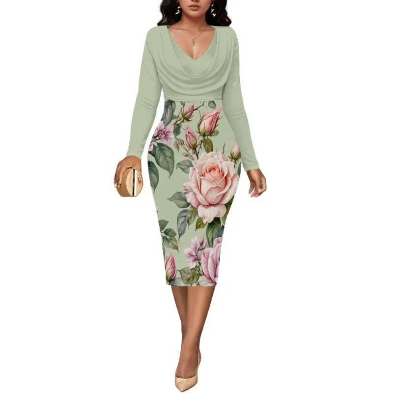 Womens Midi Dresses Church Dresses Long Sleeve