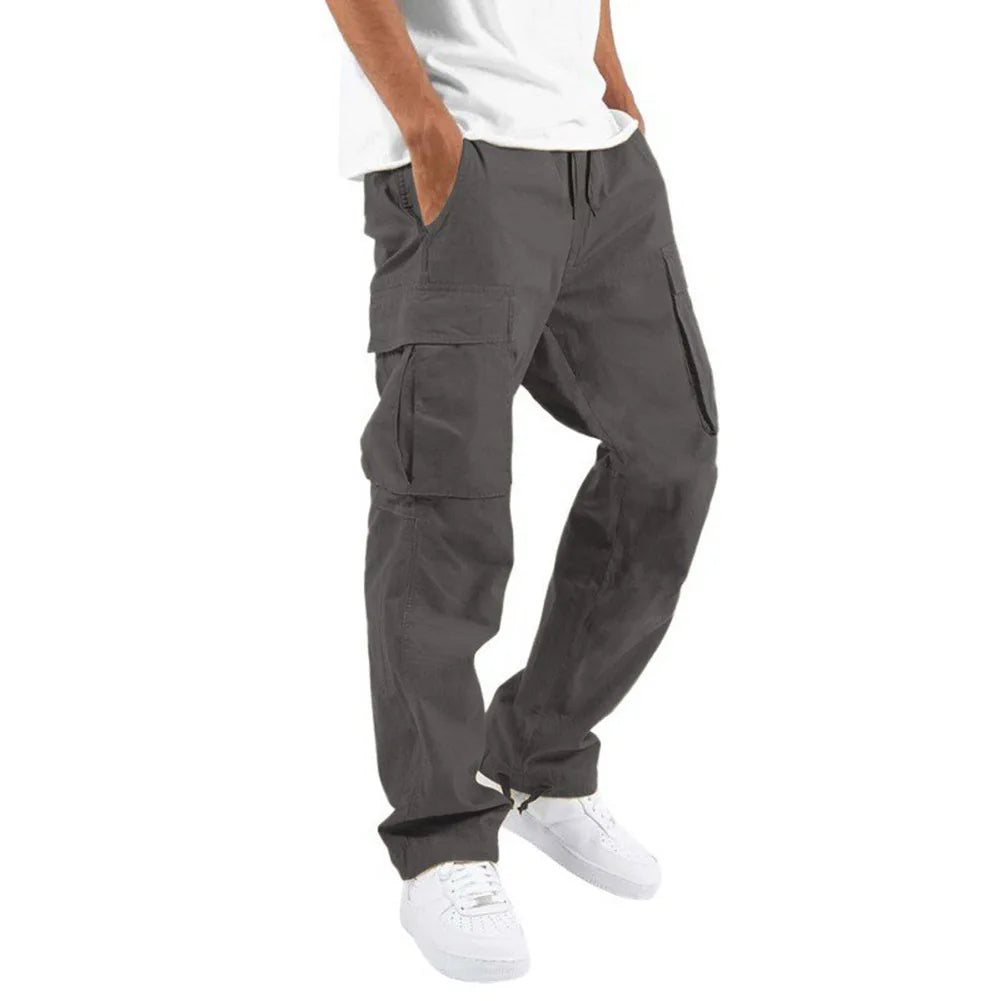 eep blue workwear pants with classic multi pocket design, featuring large capacity three-dimensional pockets on both thighs pair