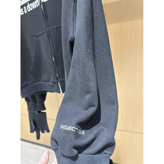 Black Project G/R Long Sleeve Zipper Loose Hoodie Men Women High Quality Band Winter Perform Glove Design Sweatshirts Pullovers