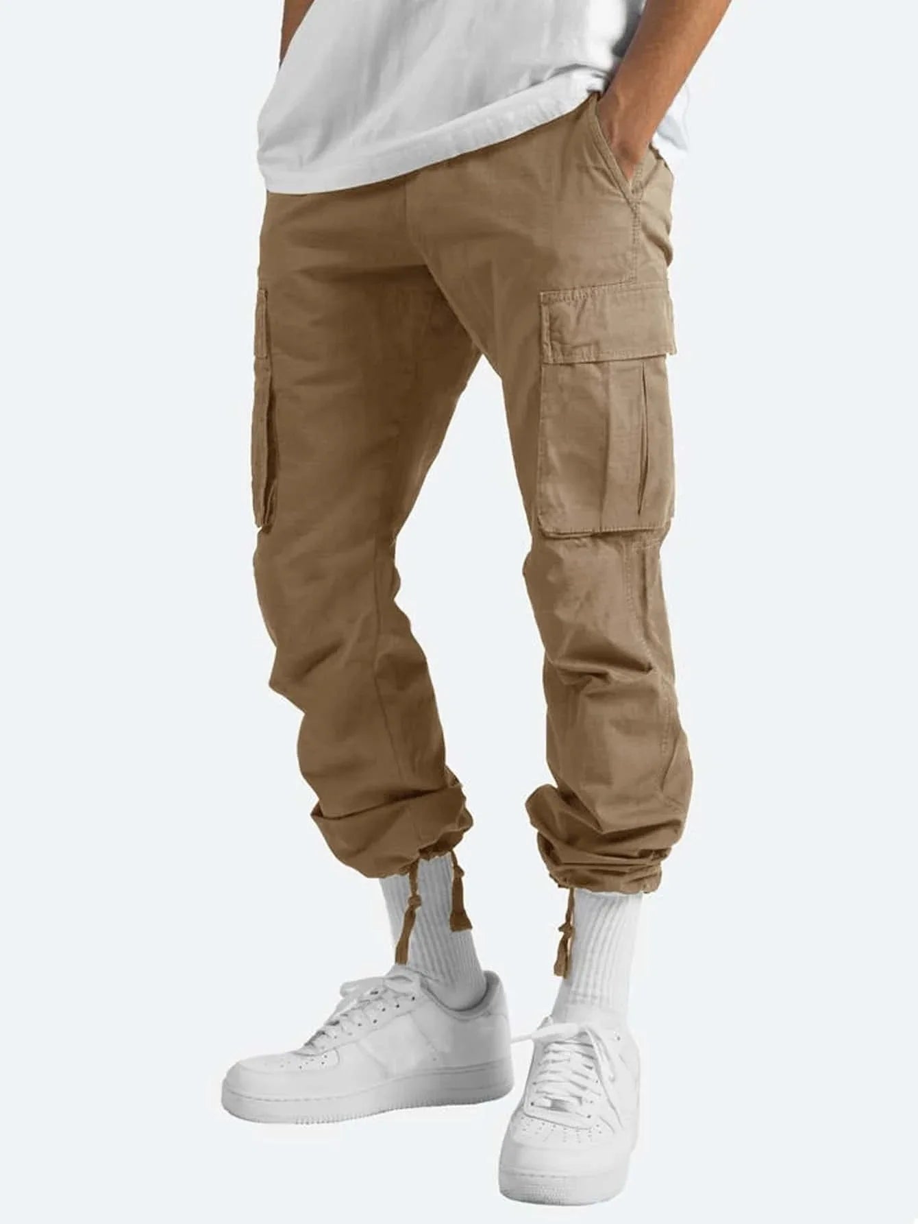 eep blue workwear pants with classic multi pocket design, featuring large capacity three-dimensional pockets on both thighs pair