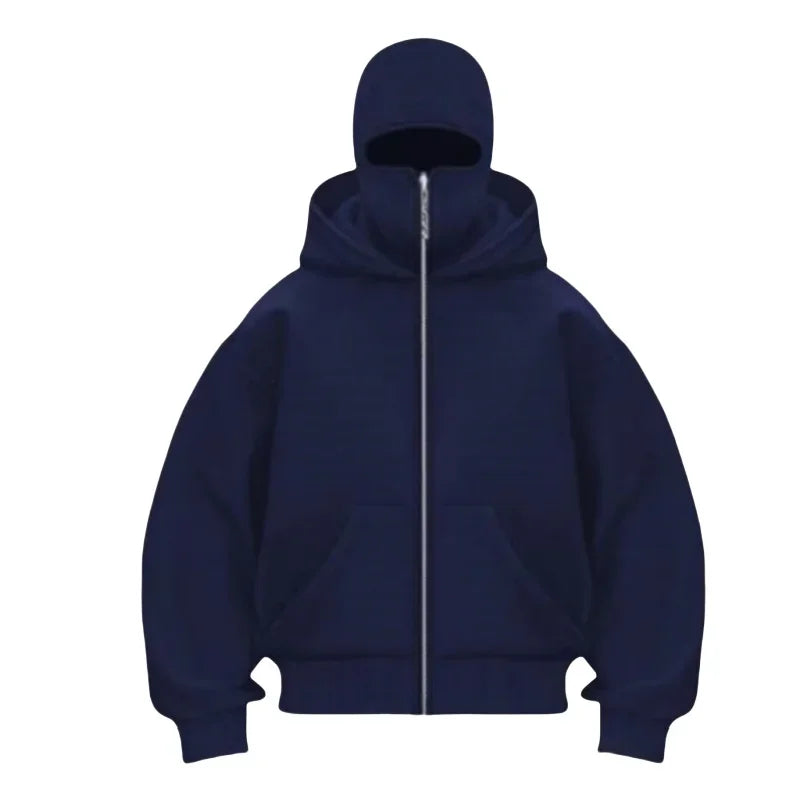 2024 Autumn/Winter New Men Casual Sports Double Hat Face Mask Design Fashionable Loose Outdoor Cycling Windproof Warm Hoodie