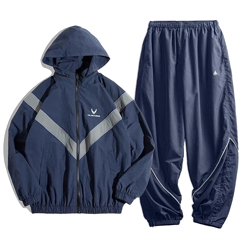 Men's autumn and winter casual sport suit, reflective quick-dry loose jacket and long pants, 100% nylon