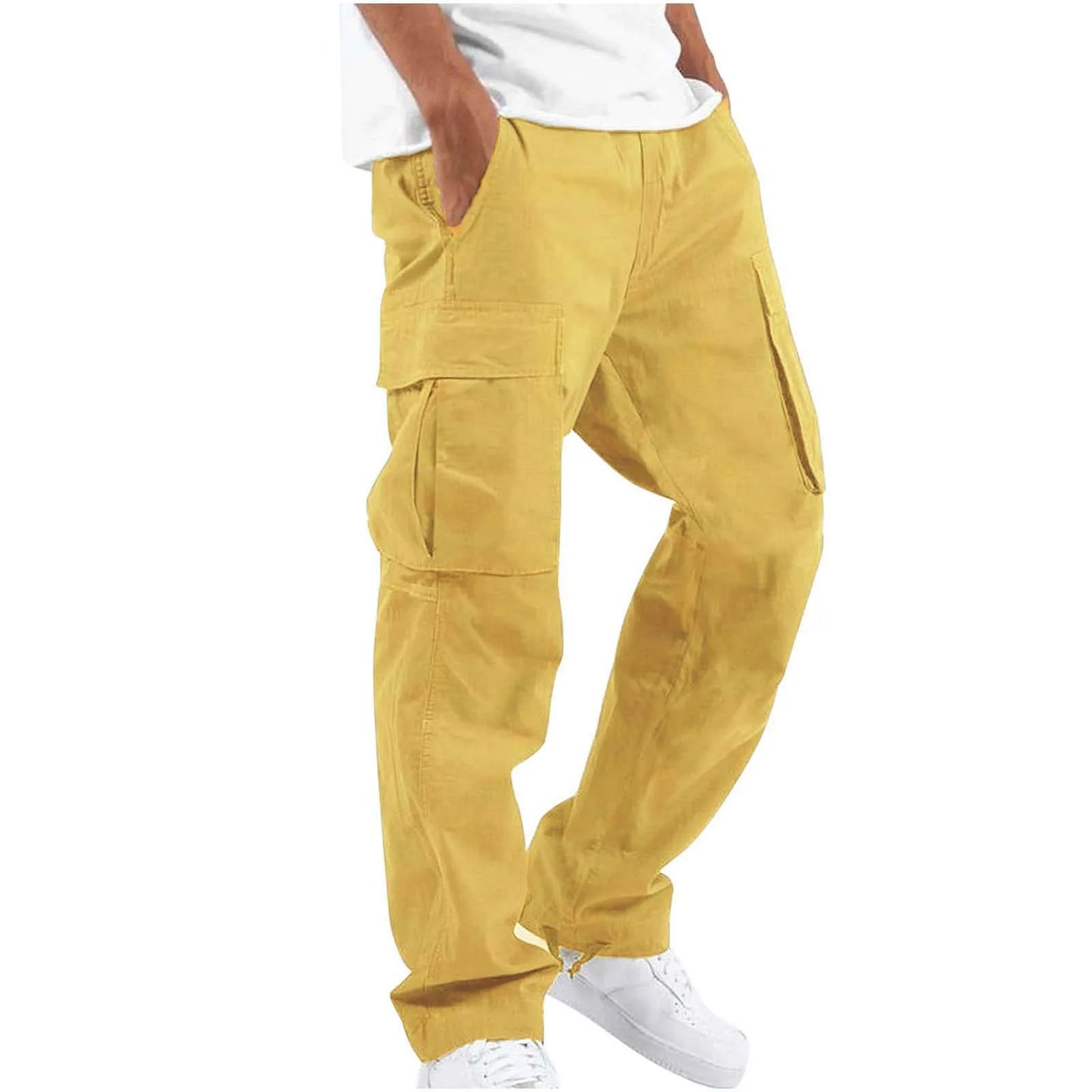eep blue workwear pants with classic multi pocket design, featuring large capacity three-dimensional pockets on both thighs pair