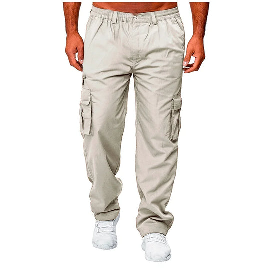 Work pantsNew men's casual multi pocket workwear pants, outdoor loose straight leg long pants, men's fitness pants, casual pants