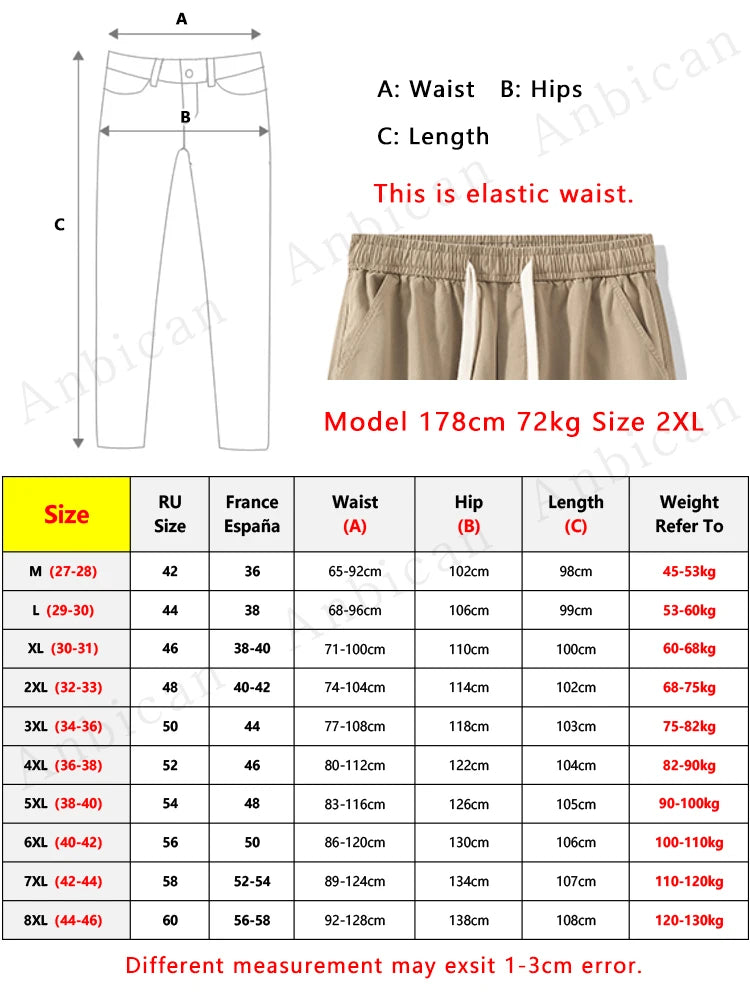 Men's Baggy Cargo Pants with 6 Pockets 100% Cotton Drawstring Elastic Waist Wide Leg Workwear Casual Pants Plus Size 8XL