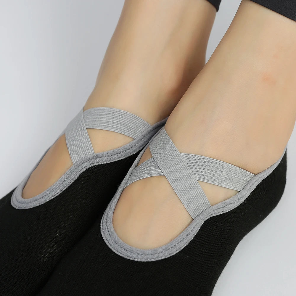 3 Pairs Non-Slip Pilates Socks Bandage Cotton Backless Yoga Socks for Women