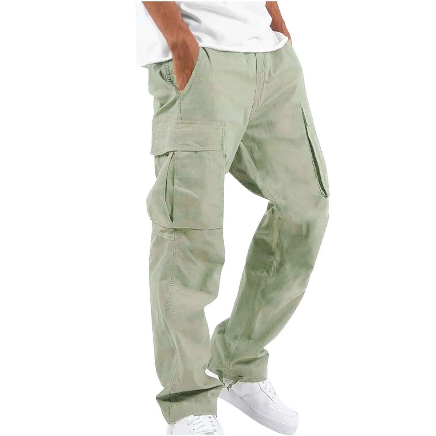 eep blue workwear pants with classic multi pocket design, featuring large capacity three-dimensional pockets on both thighs pair