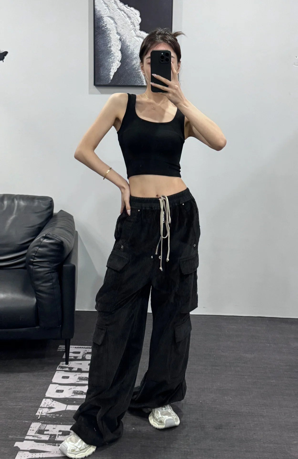 Owen Seak Men Cargo Pants Casual Loose Gothic Men's Sweatpants Autumn Solid Black Long Pants Size XL